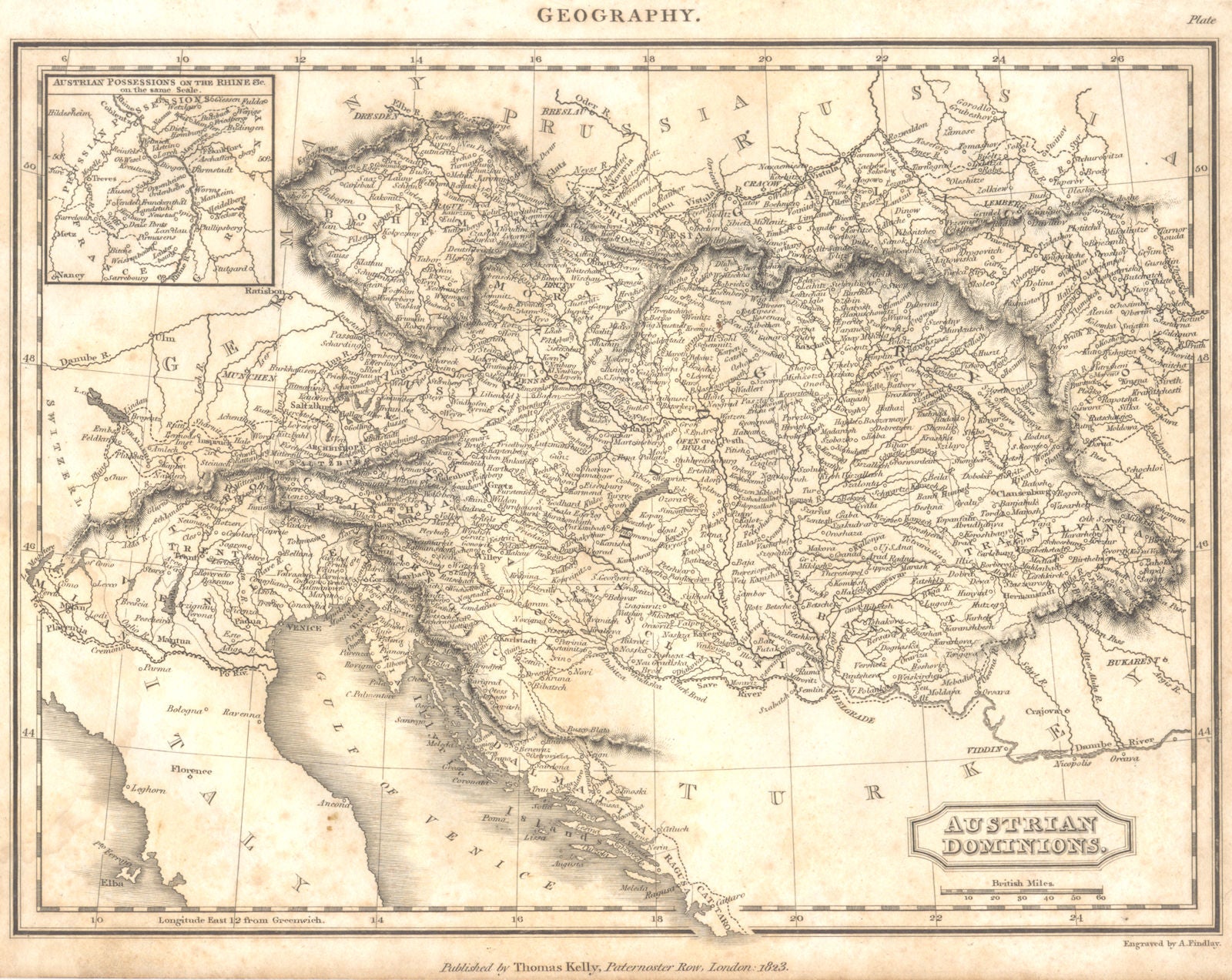 AUSTRIA-HUNGARY.Austrian Dominions;Austrian possessions on the Rhine. 1830 map